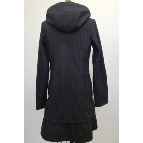 Athleta Shelter Cove Soft Shell Long Ruffle Jacket Coat XXS Black 265355 - Picture 3 of 10